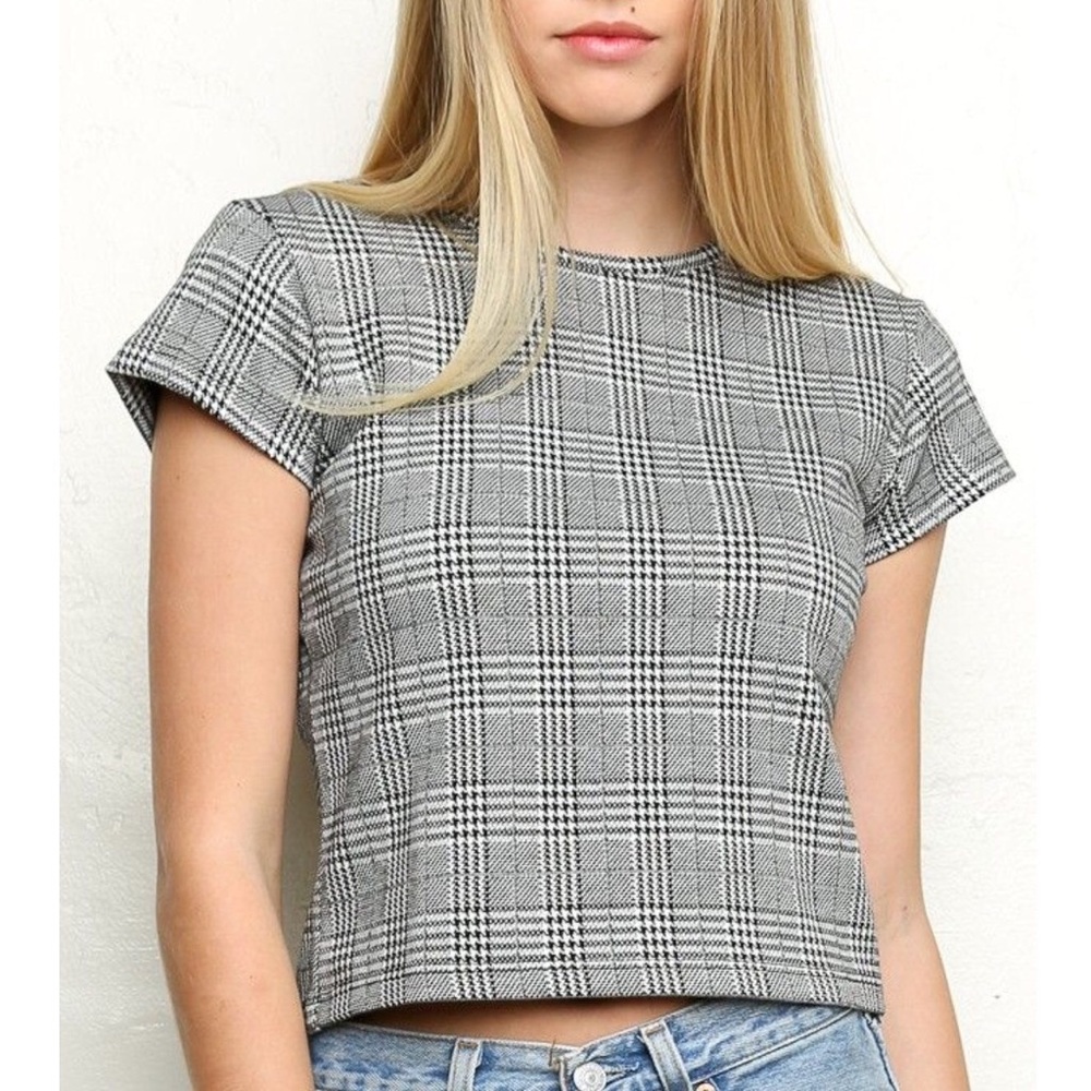 Brandy Melville Plaid Black and White Top